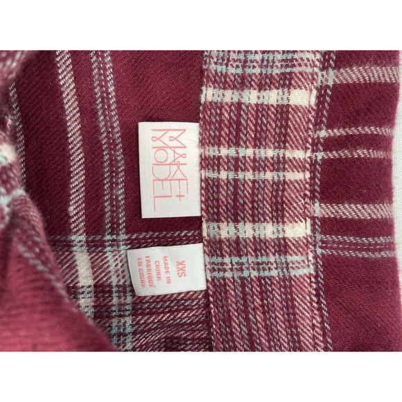 Make + Model Women XXS Snap Button Flannel Purple Plaid Long Sleeve - Picture 8 of 11